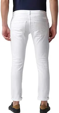 Stylish White Cotton Blend Solid Mid-Rise Jeans For Men-thumb1