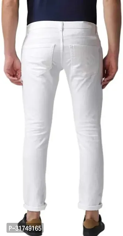 Stylish White Cotton Blend Solid Mid-Rise Jeans For Men-thumb2