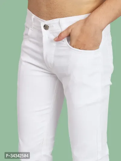 Stylish White Solid Tapered Fit  Denim Jeans For Men-thumb4