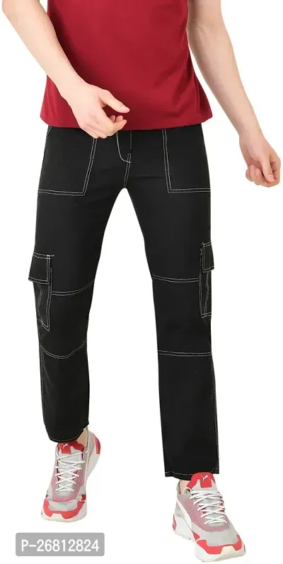 Stylish Cotton Blend Black Solid Mid Rise Jeans For Men-thumb0