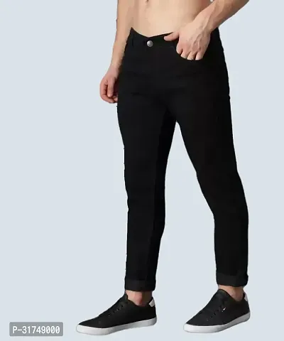 Stylish Black Denim Solid Mid-Rise Jeans For Men-thumb4