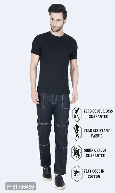 Stylish Black Cotton Blend Solid Mid-Rise Jeans For Men-thumb2