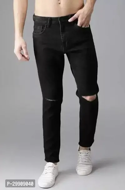 Stylish Black Cotton Blend Mid-Rise Jeans For Men-thumb0