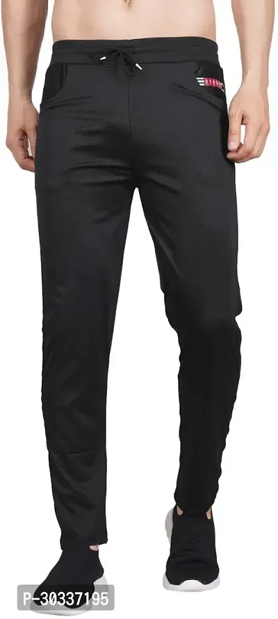 Mevan Comfortable Black Polyester Spandex Regular Track Pants For Men-thumb0