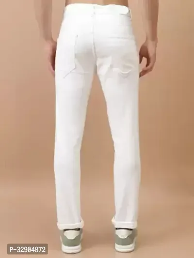 Stylish White Denim Solid Regular Fit Jeans For Men-thumb2