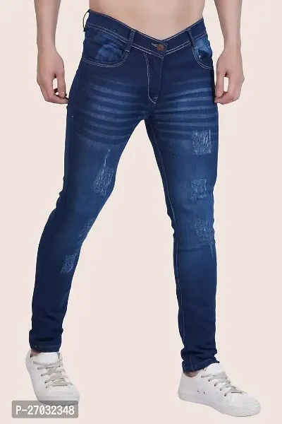 Classic Blue Cotton Blend Solid Jeans For Men-thumb0