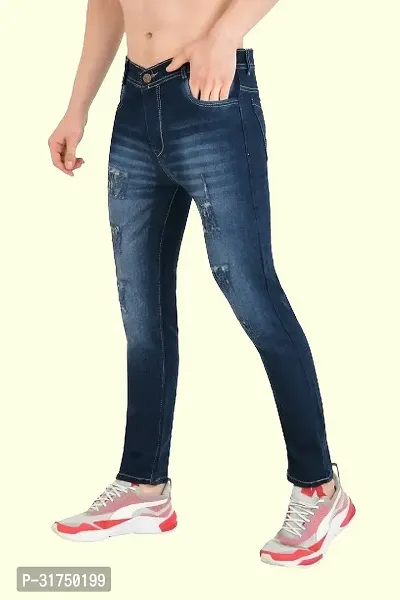 Stylish Blue Cotton Blend Solid Mid-Rise Jeans For Men-thumb0