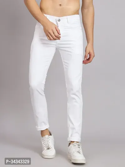 Stylish White Denim Solid Jeans For Men-thumb0