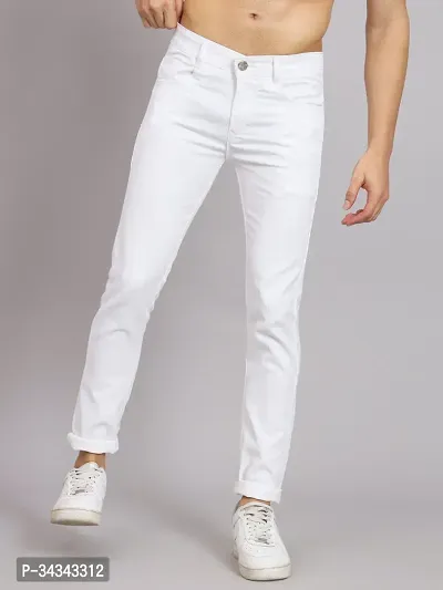 Stylish White Denim Solid Jeans For Men-thumb0