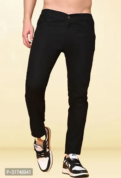 Stylish Black Denim Solid Mid-Rise Jeans For Men-thumb0