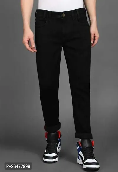 Stylish Black Denim Mid-Rise Jeans For Men-thumb0