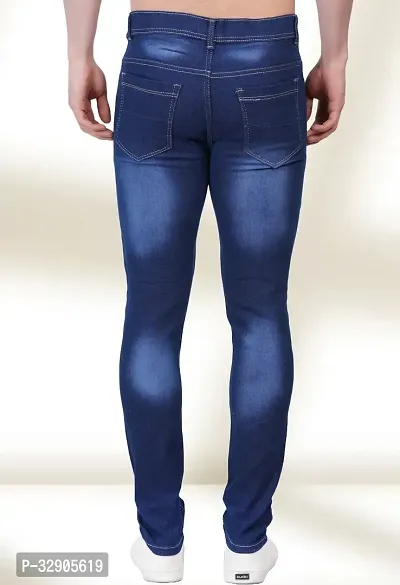 Elegant Blue Denim Distress Mid-Rise Jeans For Men-thumb2