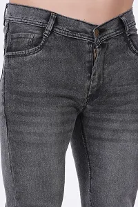 Stylish Grey Cotton Blend Solid Mid-Rise Jeans For Men-thumb2