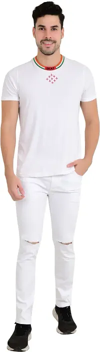 Stylish White Cotton Blend Solid Mid-Rise Jeans For Men-thumb1