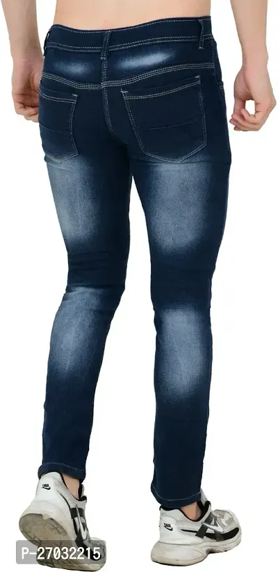 Classic Blue Cotton Blend Solid Jeans For Men-thumb2