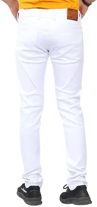 Stylish White Cotton Blend Solid Mid-Rise Jeans For Men-thumb2