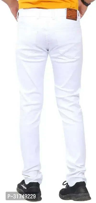 Stylish White Cotton Blend Solid Mid-Rise Jeans For Men-thumb3