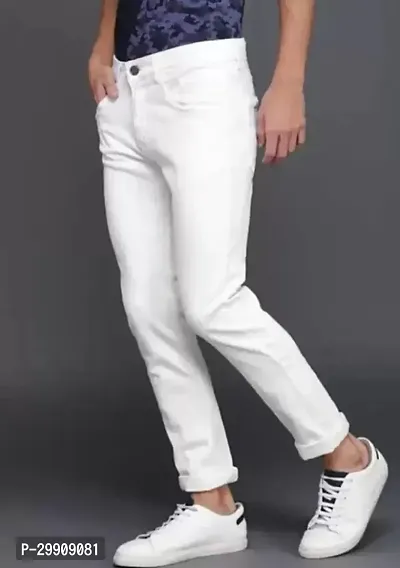 Stylish White Cotton Blend Mid-Rise Jeans For Men-thumb2