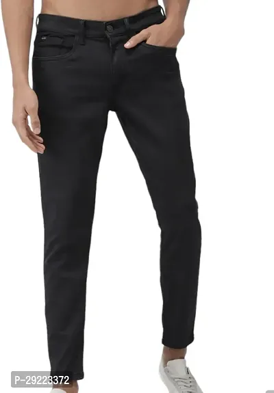 Stylish Black Denim Solid Mid-Rise Jeans For Men-thumb0