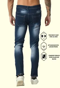 Stylish Blue Cotton Blend Solid Mid-Rise Jeans For Men-thumb1