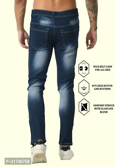 Stylish Blue Cotton Blend Solid Mid-Rise Jeans For Men-thumb2