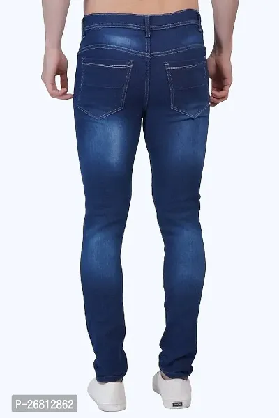 Stylish Cotton Blend Navy Blue Solid Mid Rise Jeans For Men-thumb2