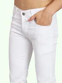 Stylish White Cotton Blend Solid Mid-Rise Jeans For Men-thumb1