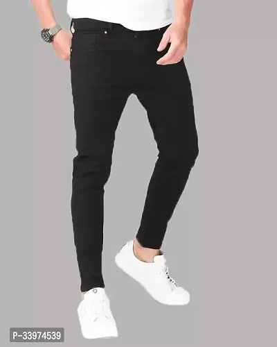 Stylish Black Denim Solid Mid Rise Jeans For Men-thumb0