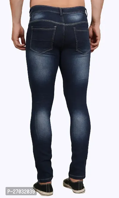 Classic Blue Cotton Blend Solid Jeans For Men-thumb2