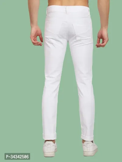 Stylish White Solid Tapered Fit  Denim Jeans For Men-thumb2