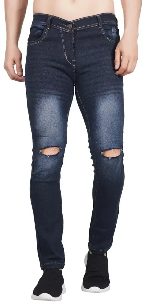 Fashion Slim Men Knee Cut Jeans