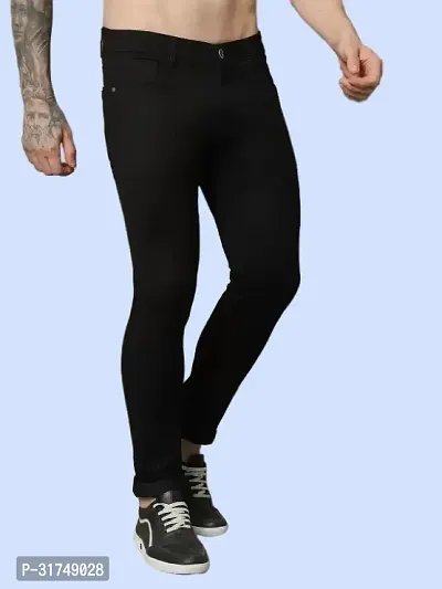 Stylish Black Denim Solid Mid-Rise Jeans For Men-thumb3