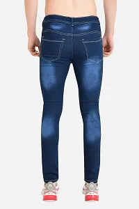 Stylish Cotton Blend Navy Blue Solid Mid Rise Jeans For Men-thumb1