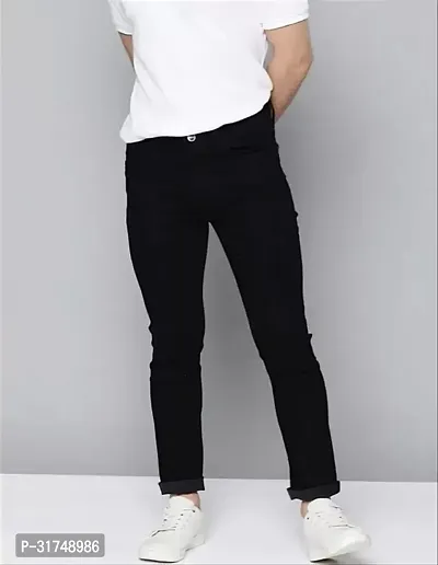 Stylish Black Cotton Blend Solid Mid-Rise Jeans For Men-thumb0