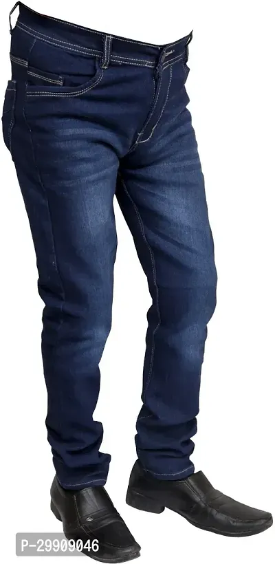 Stylish Blue Cotton Blend Mid-Rise Jeans For Men-thumb3