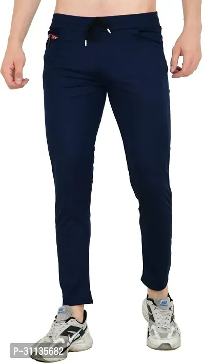 Stylish Blue Polyester Spandex Solid Regular Track Pant For Men