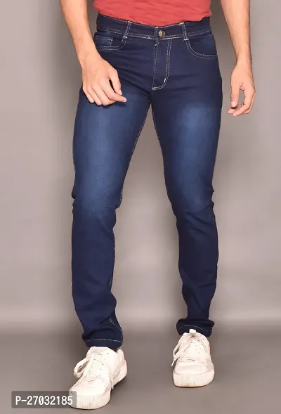 Classic Blue Cotton Solid Jeans For Men-thumb0