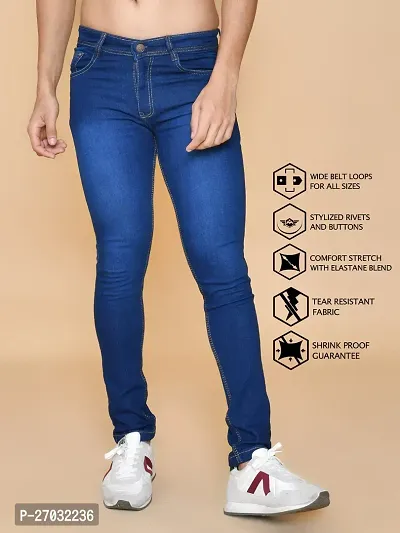 Classic Blue Denim Solid Jeans For Men-thumb0