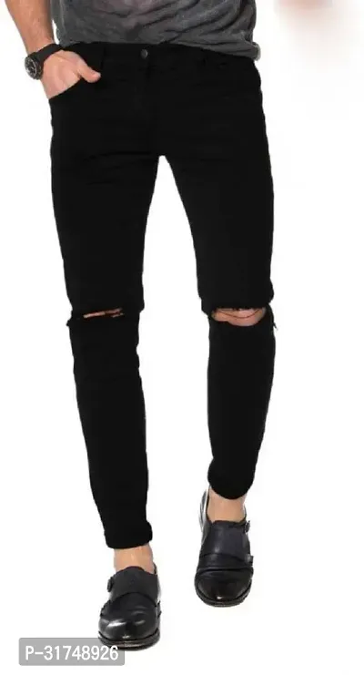 Stylish Black Denim Solid Mid-Rise Jeans For Men-thumb0