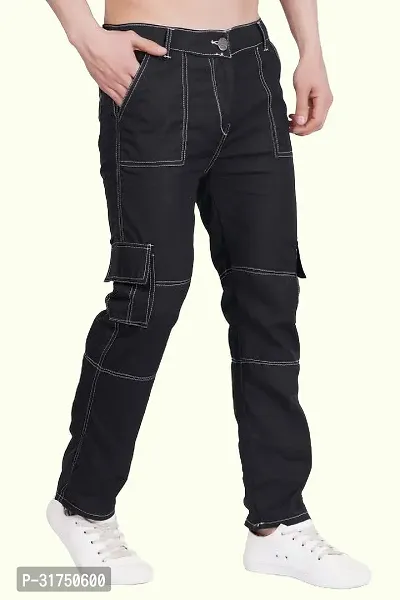 Stylish Black Cotton Blend Solid Mid-Rise Jeans For Men-thumb0