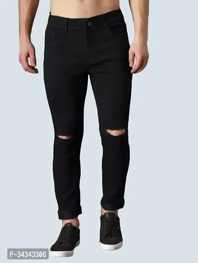 Stylish Black Denim Solid Jeans For Men-thumb0