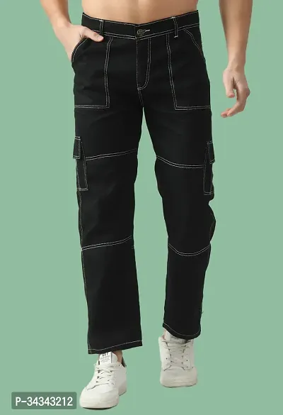 Stylish Black Denim Solid Jeans For Men-thumb0