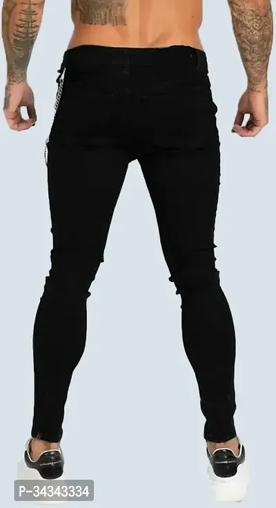 Stylish Black Denim Solid Jeans For Men-thumb2