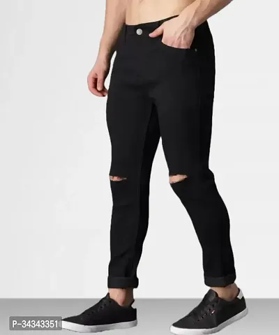 Stylish Black Denim Solid Jeans For Men-thumb0