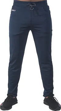 Stylish Blue Lycra Blend Regular Track Pants for Men-thumb1