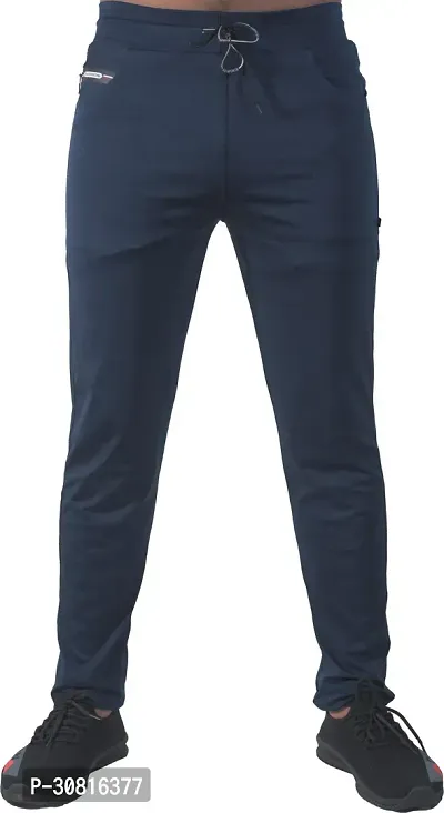 Stylish Blue Lycra Blend Regular Track Pants for Men-thumb2