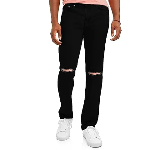 Black Cotton Denim Black Casual Formal Jeans for Men
