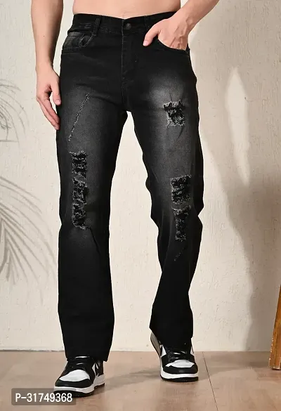 Stylish Black Denim Solid Mid-Rise Jeans For Men