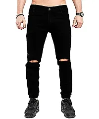 COMFITS Men's Boys Black Stylish Jeans Knee Cut (28)-thumb1
