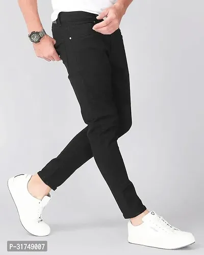 Stylish Black Cotton Blend Solid Mid-Rise Jeans For Men-thumb3